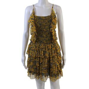 Etoile Isabel Marant Womens Spaghetti Strap Ruched Tier Short Dress Yellow Size